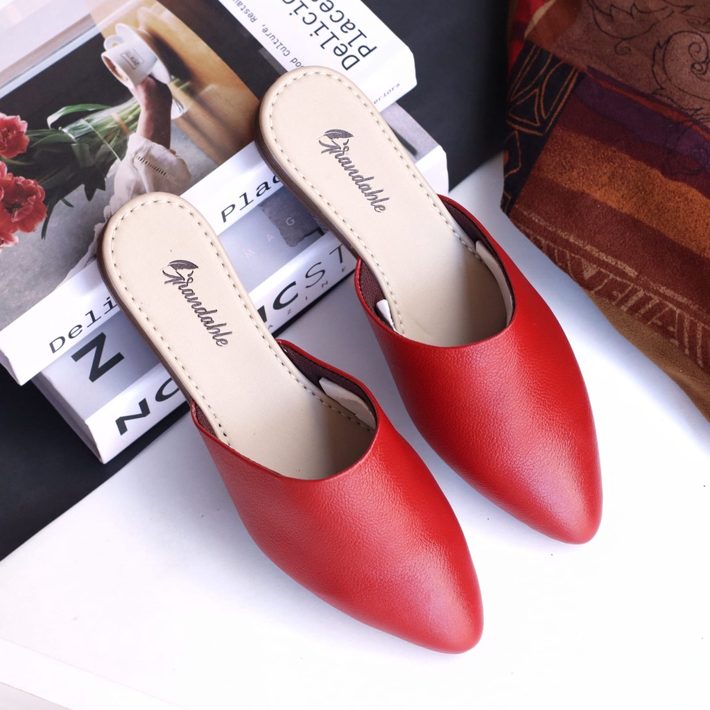 BLUES  Sepatu Flat Wanita Sepatu Slip On Wanita FlatShoes Slop Kulit Asli Sepatu Kerja Cewe Semi Formal Kekinian Original