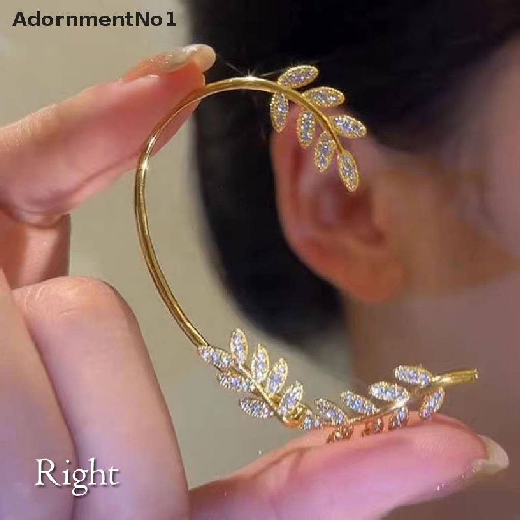 (AdornmentNo1) 1pc Anting Klip Vintage Bentuk Daun Aksen Kristal + Berlian Imitasi Untuk Perhiasan Wanita