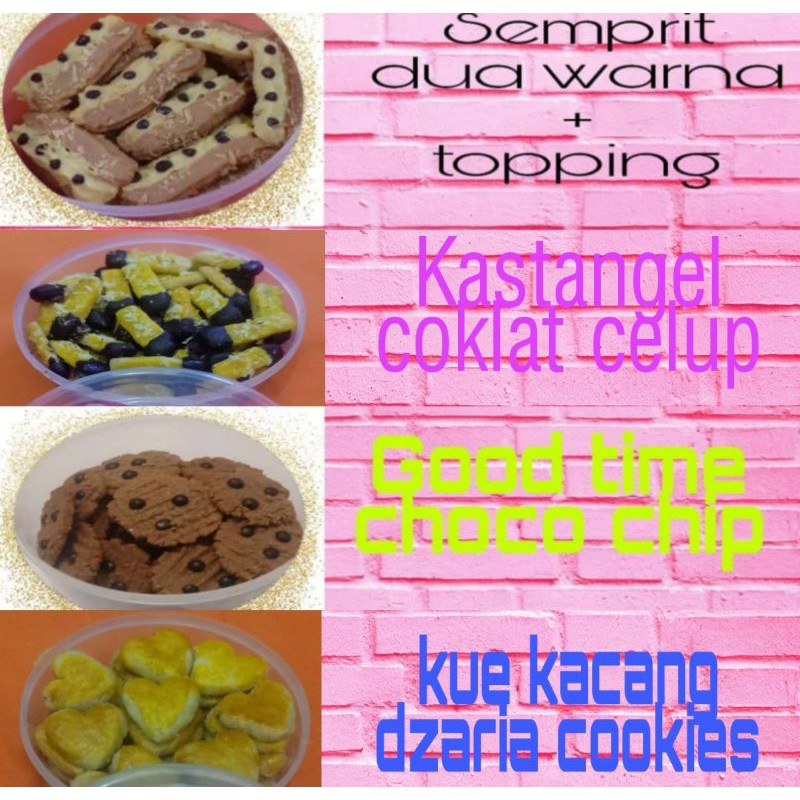 

kuker good time Semprit dua warna , kue kacang , kastangel coklat celup