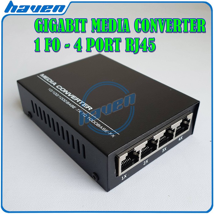 GIGABIT MEDIA CONVERTER FIBER OPTIK 1 FO 4 LAN PORT ETHERNET RJ45