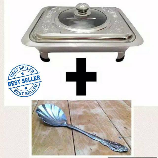 TEMPAT MAKAN PRASMANAN+CENTONG/SENDOKSTAINLESS COMBI KACA WARMER FAST FOOD DISH