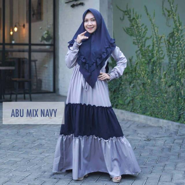 Gamis jersey canda kombinasi lengan manset