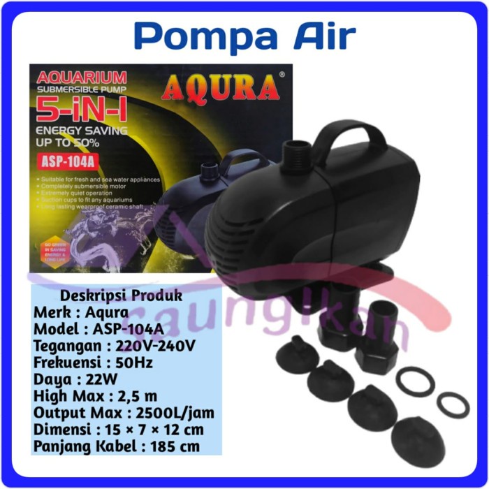 Pompa Air Power Head Aquarium KOLAM Hidroponik AQURA ASP 104A ASP-104
