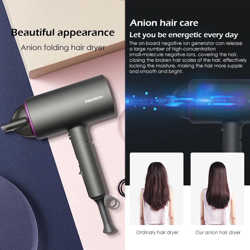 Hair Dryer Portable Foldable Negative Ion 1400W High Power HairDryer Mute Hair Dryer Mini Hedrayer