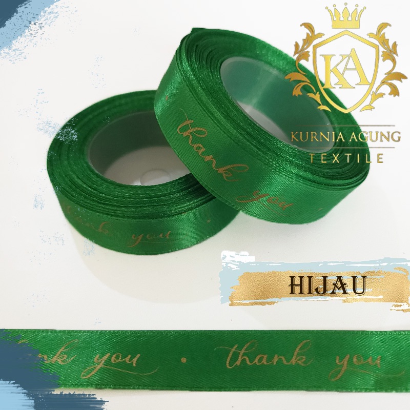 Pita Satin Tulisan Thank You 2cm Pita Kado hampers souvenir ukuran 3/4 inch Roll dan 10 Meter