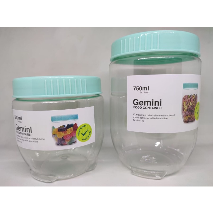 GEMINI FOOD CONTAINER Wadah Toples Makanan Food Grade 500ml+750ml