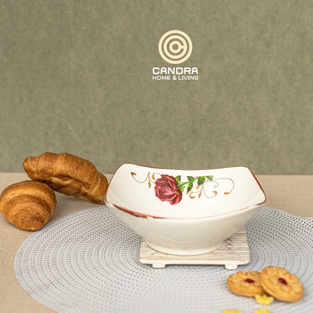 1 Pc Mangkok Keramik Golden Rose Segi 7 inch