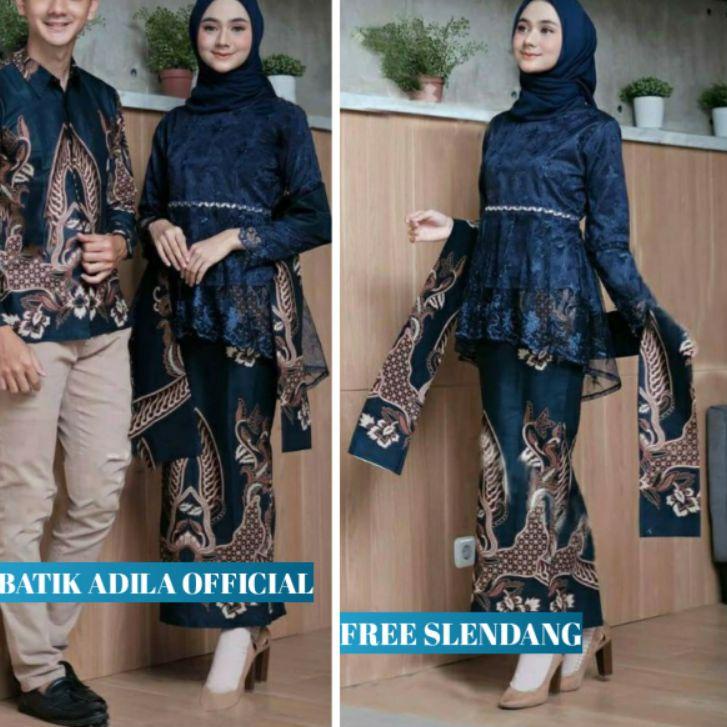 Recomended.. Couple Kebaya Modern Baju Wisuda Tunangan Lamaran Terbaru Baju Batik Brokat Couple navy