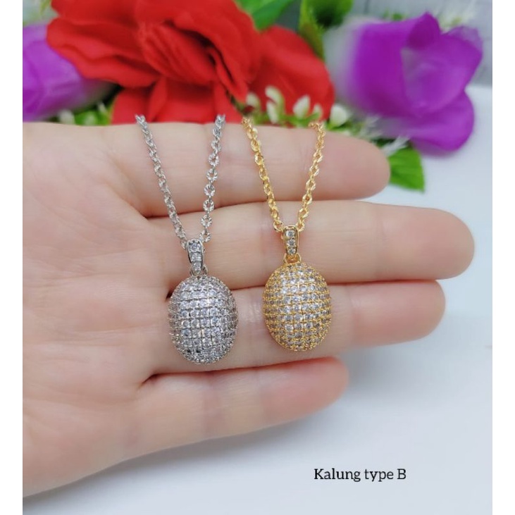 Set Kalung+Liontin Bulat Xuping Permata lapis emas 18k