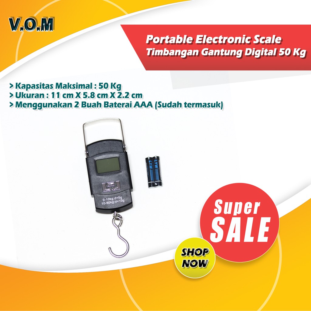 VOM Weiheng Portable Electronic Scale / Timbangan Gantung Digital 50 Kg - 0122