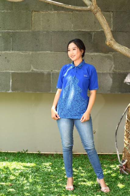 Loyal Kaos Polo Batik Biru Modern Wanita M L XL XXL