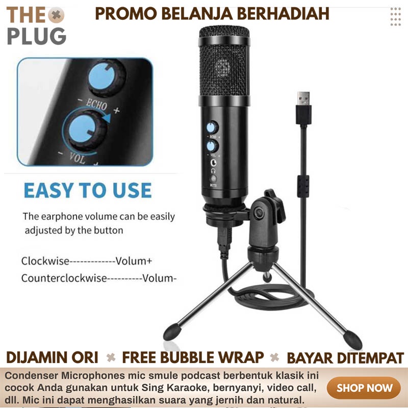 Mikrophone Microphone Condenser Perekam Suara Youtuber Mic Podcast USB Mikrofon with Stand