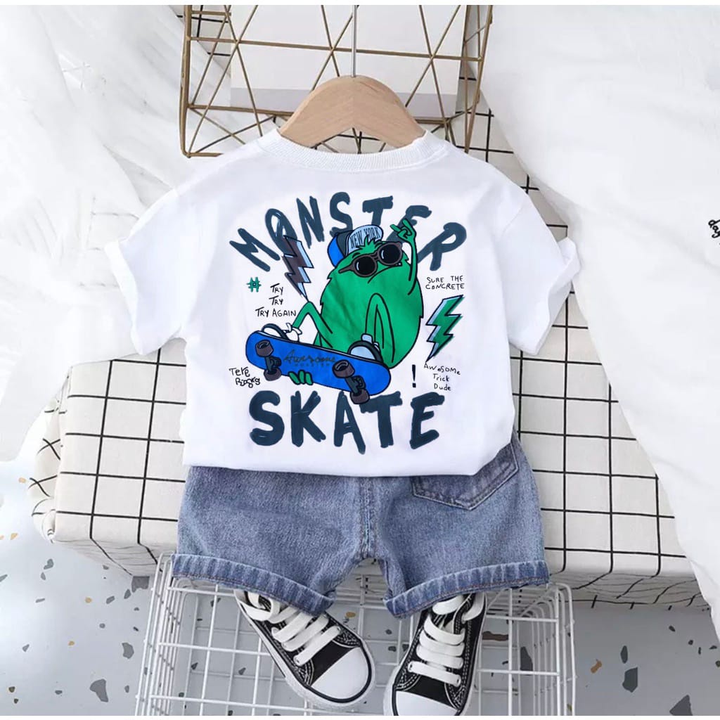 SETELAN ANAK SETELAN KAOS CELANA PENDEK DENIM ANAK UMUR 1-5 TAHUN