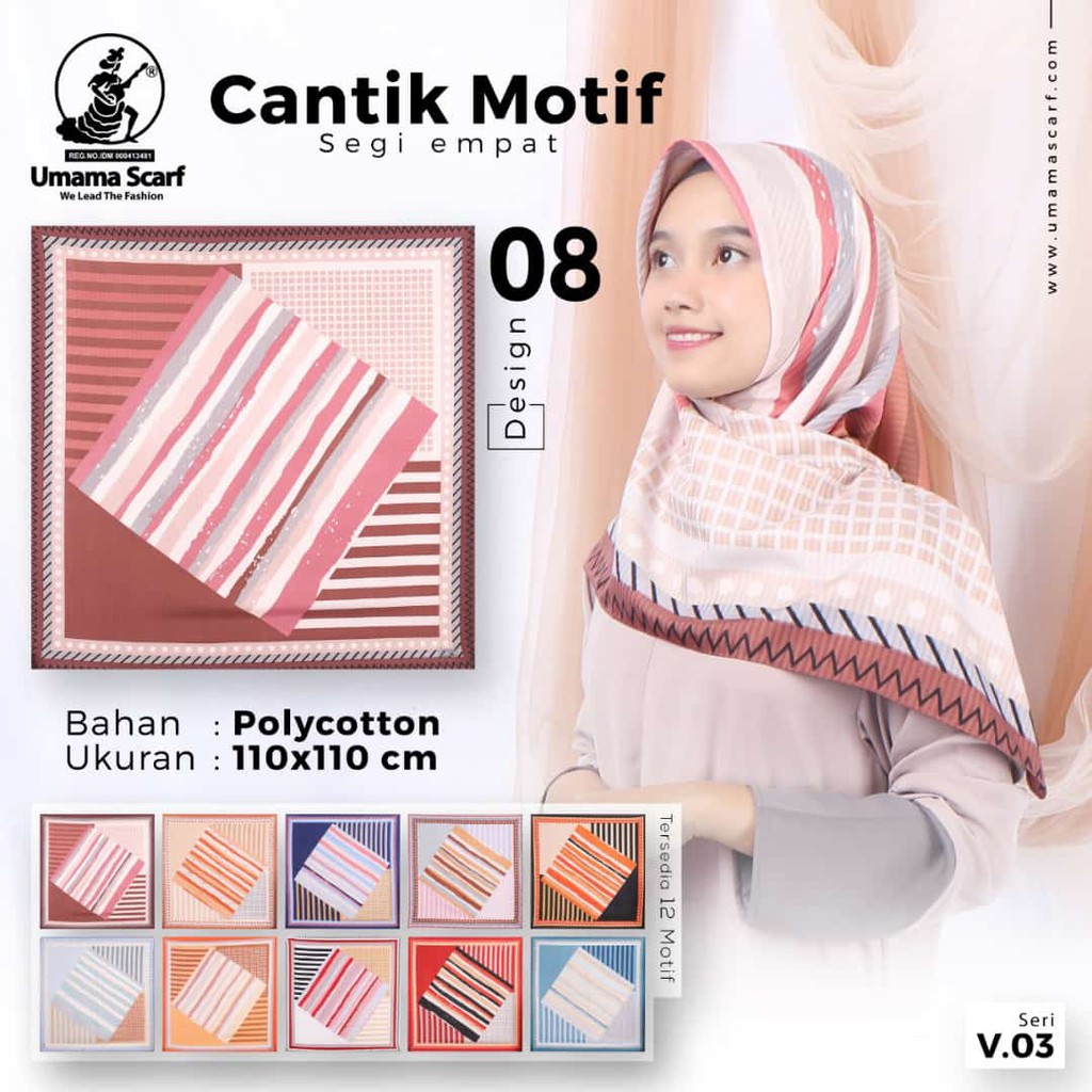 Hijab segi empat 110x110 cm merk umama seri cantik motif / katun