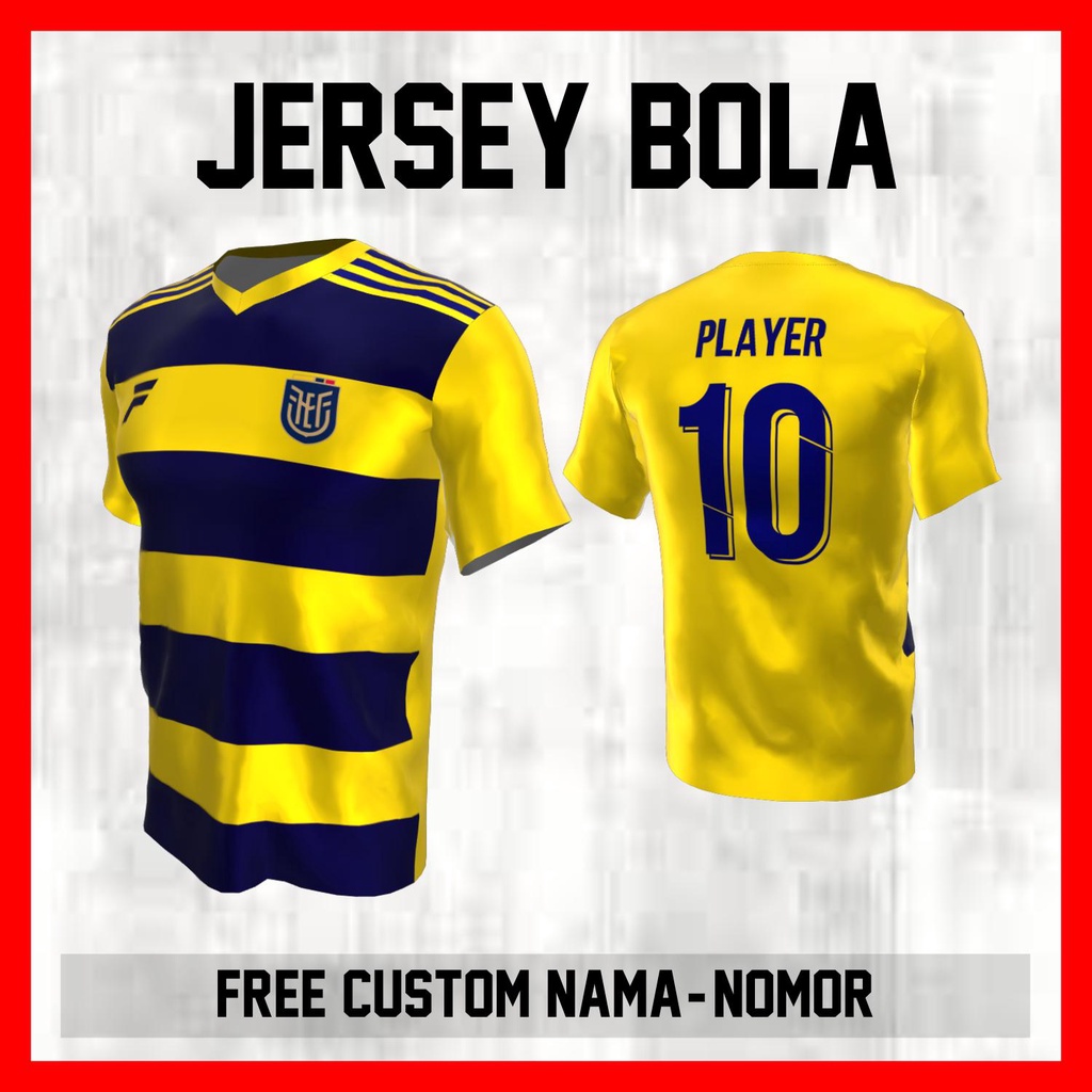 Kaos Bola Jersey Ekuador Timnas Negara Garis Bahu Baju Custom Nama dan Nomor Punggung - 77