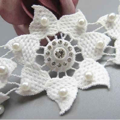 Lace Patch - White Flower Beading #06 (6pcs)