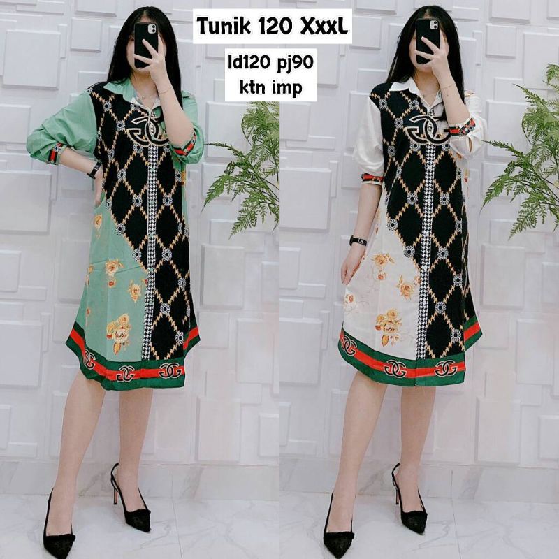 Tunik kemeja wanita jumbo katun printing branded impor