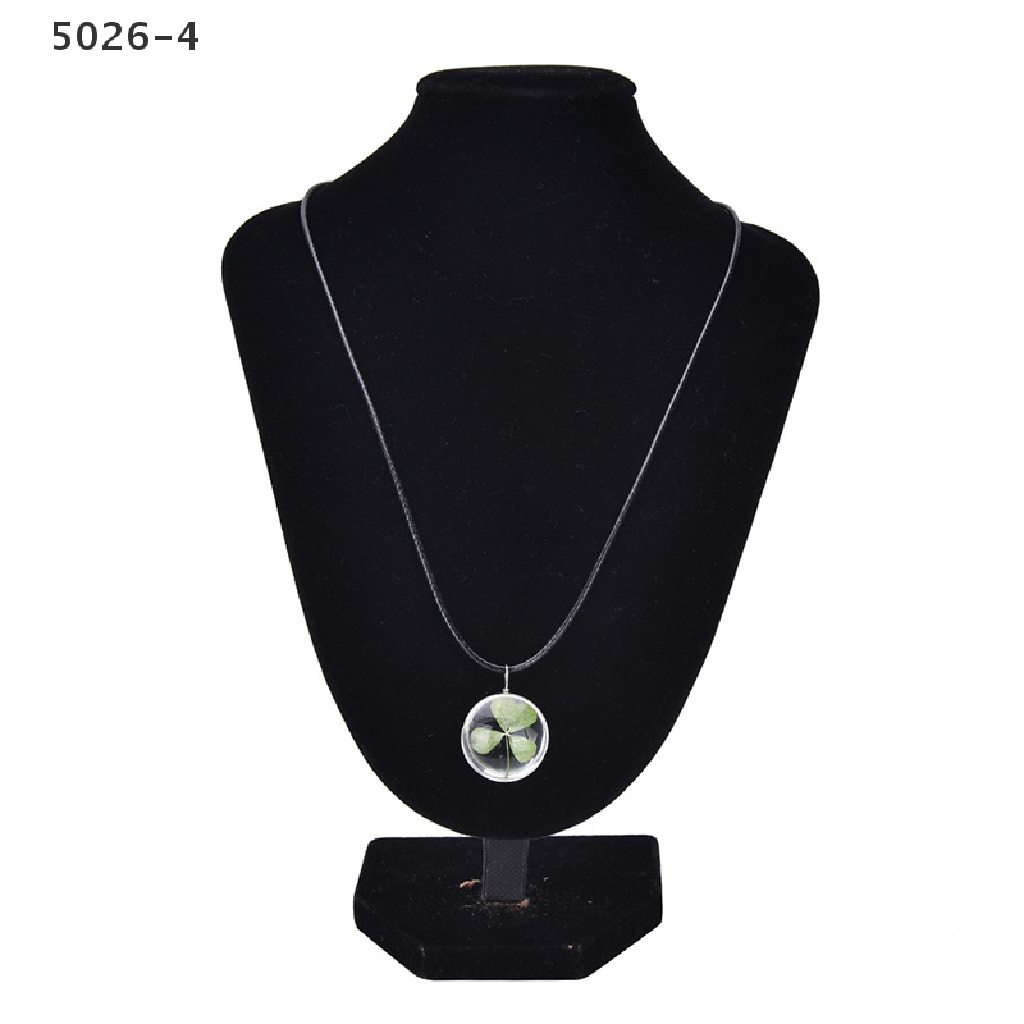5026-4 Real Green Lucky Shamrock Four Leaf Clover Round Pendant Necklace Friends Gift, 5026-4