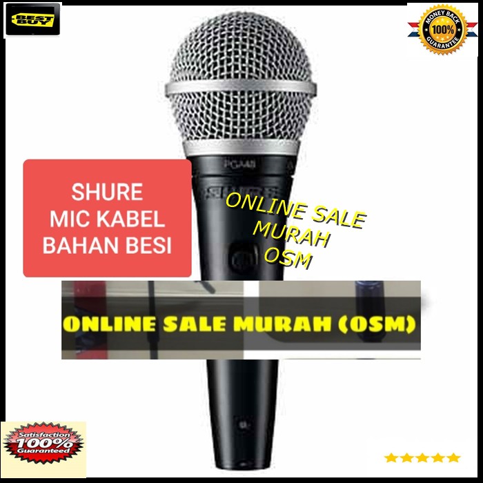 SHURE audi aux legendary Mic song musik kabel Microphone cable karaoke vocal artis audio sound mik pengeras suara pro profesional vokal mikrophone dynamic legendaris EHH  TERBUAT DARI BESI Langsung nyala  Microphone Shure PGA 48 kabel 1bh mic kabel 5-6 me