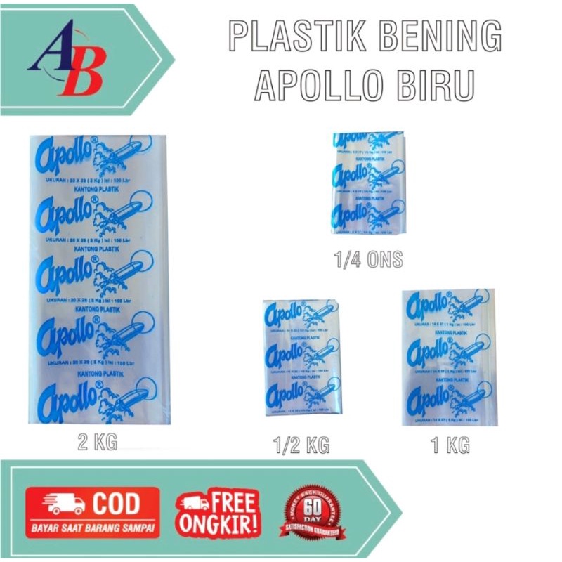 Kantong Plastik 1/4 kg, 1/2 Kg, 1 Kg, 2 Kg, Apollo Biru