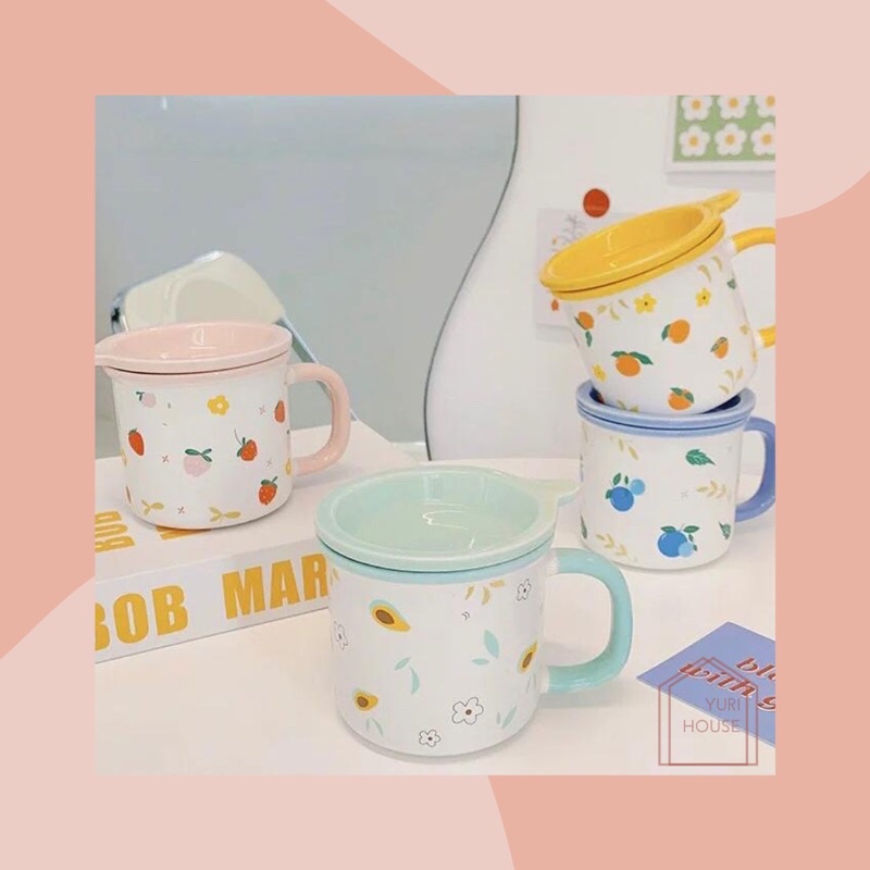 Yeorum ceramic cup/ gelas keramik aesthetic/ gelas + tutup/ mug gelas coffe cup/ colorful cup/ gelas