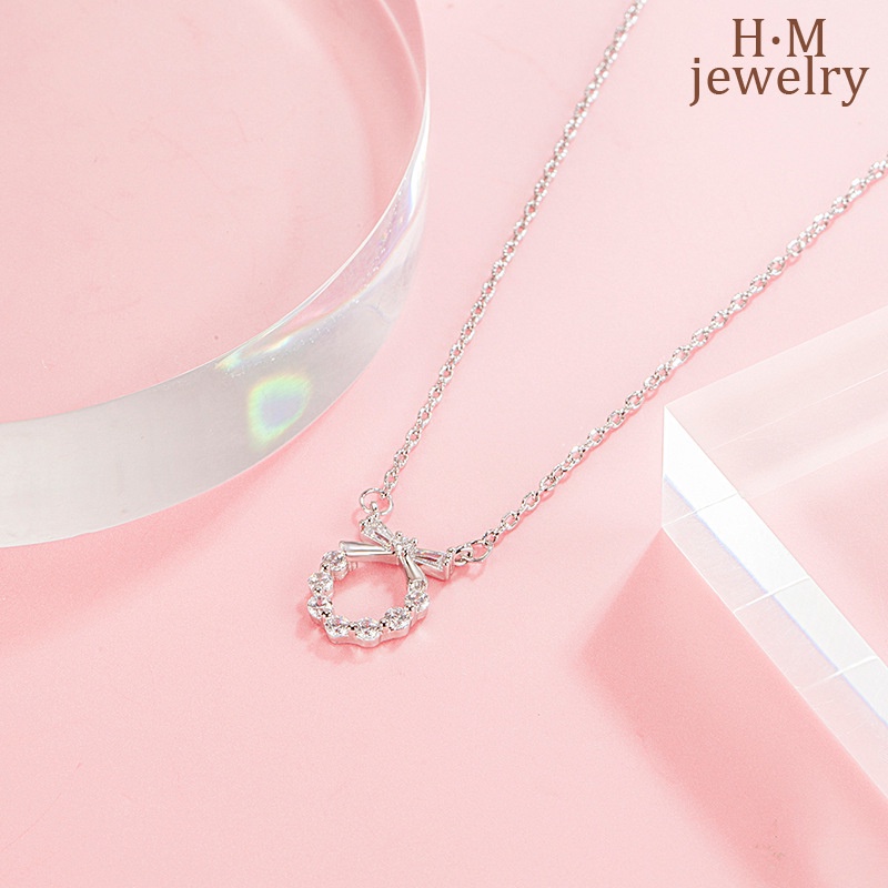 Kalung Rantai Clavicle Simple Desain Pita Hias Berlian Untuk Wanita 2022