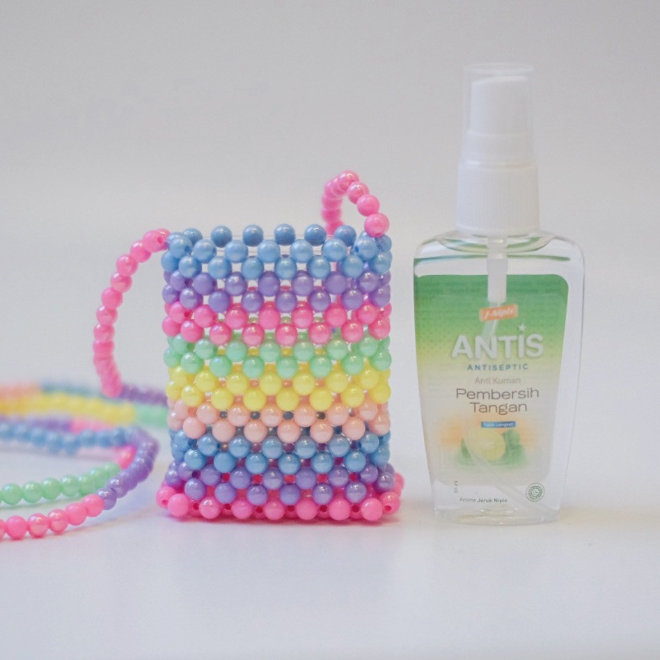hand sanitizer bag / gantungan tempat box holder beads korean with antis 55ml rainbow