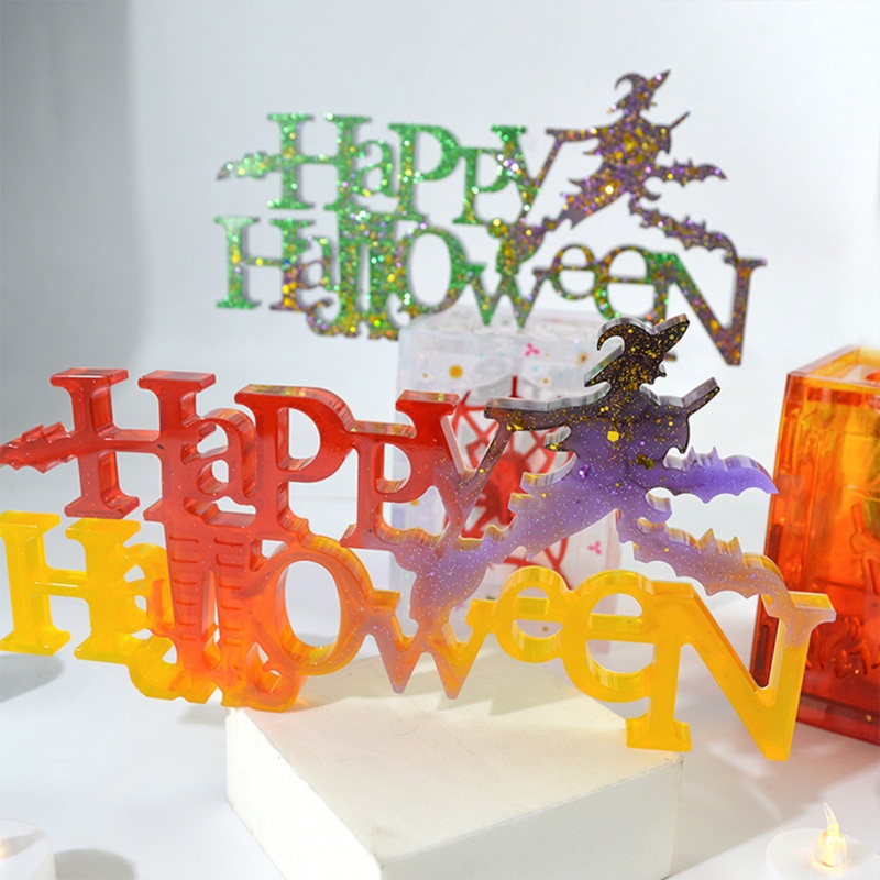 Cetakan Resin Bentuk Huruf Halloween Bahan Silikon Untuk Dekorasi Kerajinan Tangan