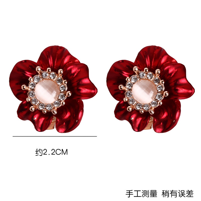 Anting 925 Silver Needle Bentuk Bunga Cherry Hati Aksen Mutiara Merah Gaya Korea