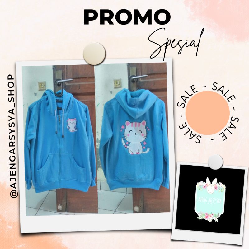 Jaket Zipper Hoodie Biru Custom