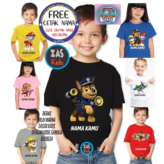  Kaos Anak Paw Patrol  Free Cetak Nama atau Tulisan Shopee 