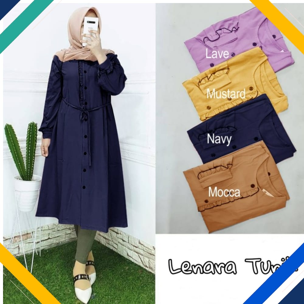 Lenara Tunik Navy Kekinian Gamis 0152 Premium UCL Baju Gamis Wanita Terbaru