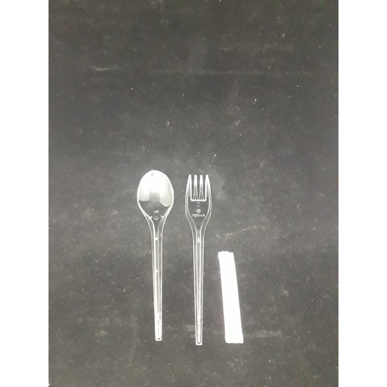 SENDOK GARPU SET PLASTIK BENING / SENDOK MAKAN BENING SET @50 PCS