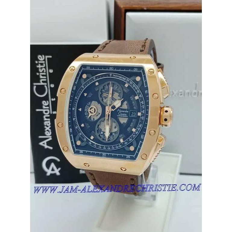 Super Sale ALEXANDRE CHRISTIE AC 6411 PRIA ROSEGOLD BLACK LEATHER BROWN ORIGINAL Ready Stock