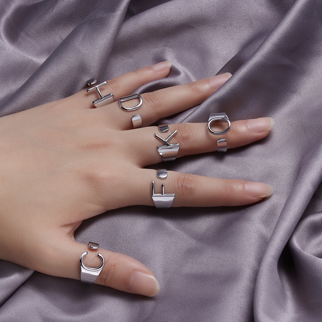 Cincin Model Terbuka Adjustable Desain 26 Huruf Inggris 14k Gaya Korea Untuk Hadiah