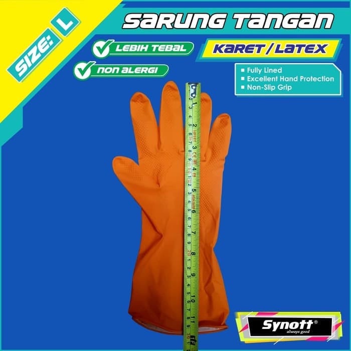 Sarung Tangan Karet Cuci Piring Latex Dotted Synott size L Industrial Gloves