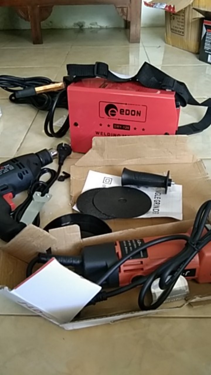 [3item] Paket Mesin Las Edon Merah 120a + Bor Jld 10-3 + Gerinda Jld J9554