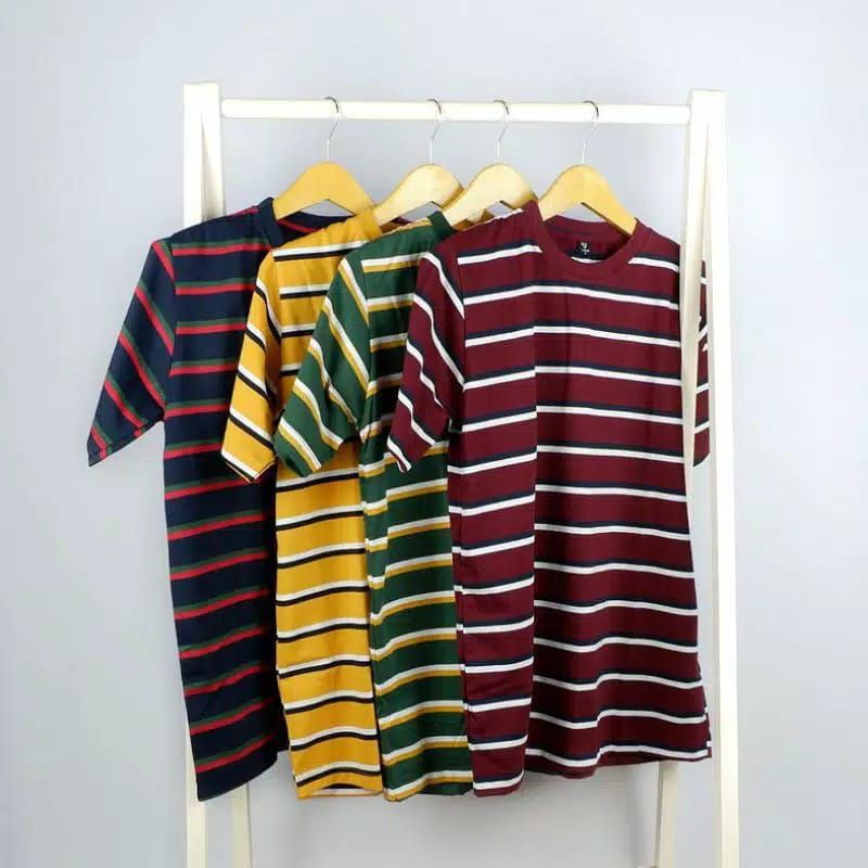 Kaos Stripe Vintage 3 Line Series Motif 3 Warna Cotton Premium 24s