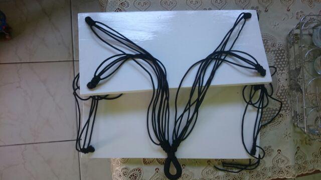 Rak Dinding Gantung Pot Tanaman 2 Susun Putih Tali Hitam Minimalis