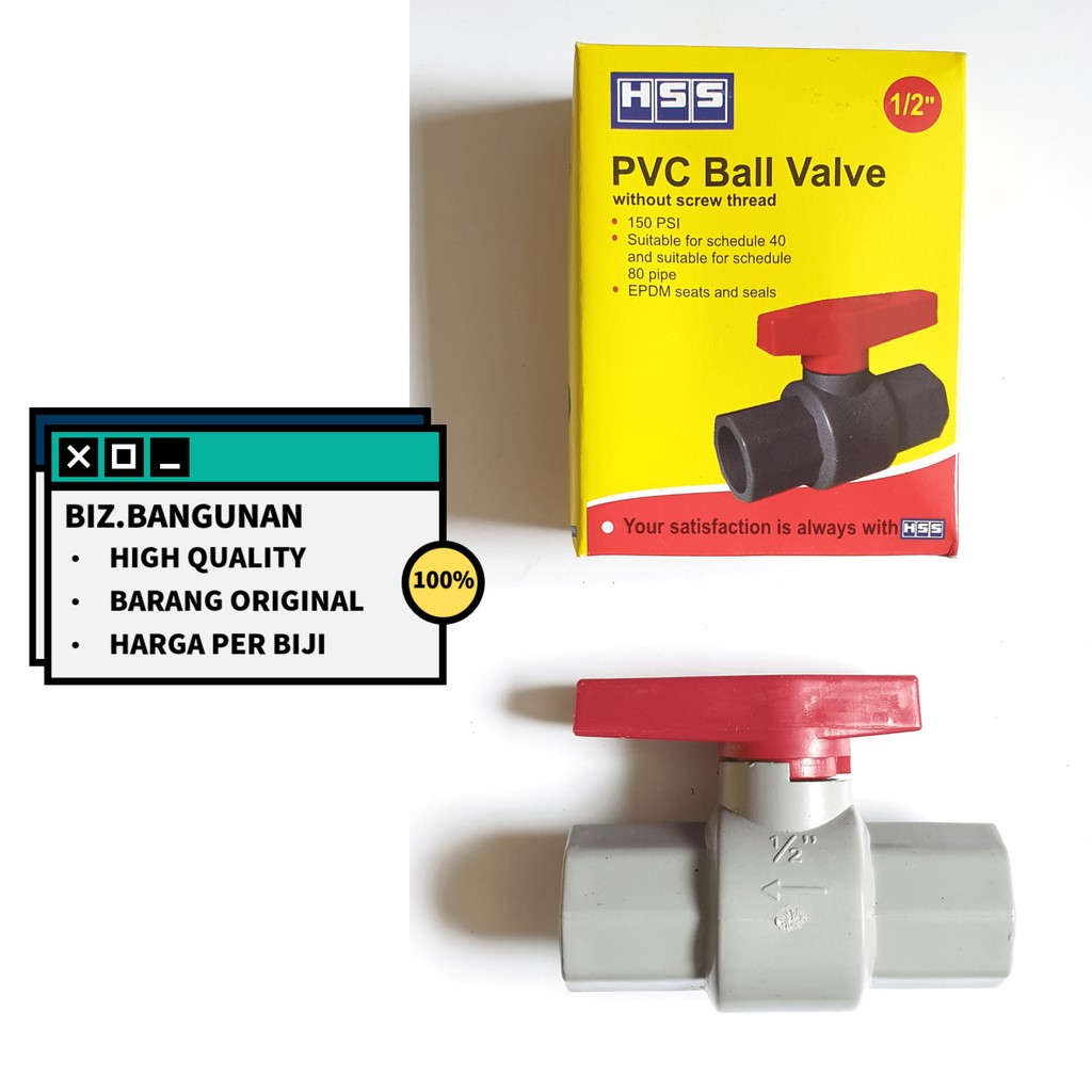 BALL VALVE PVC HSS 1/2&quot; INCH - BALLVALVE STOP KRAN PLASTIK 1/2 IN