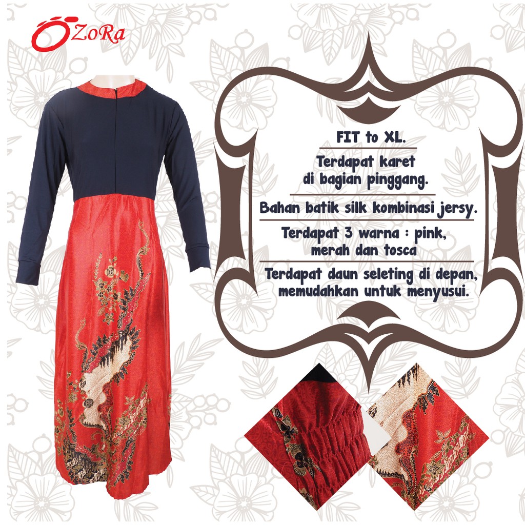 NEW Long Dress BATIK SILK Merah busui kombinasi jersy gamis Baju MUSLIM cewek Wanita