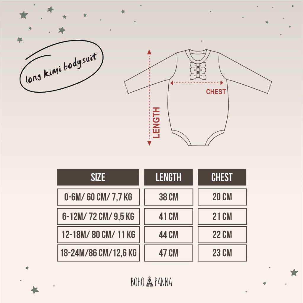 Bohopanna Long Kimi Bodysuit GIngerbread 18-24m/Bohobaby Jumper Anak Bayi Onesie Ruffle Lengan Panjang-1