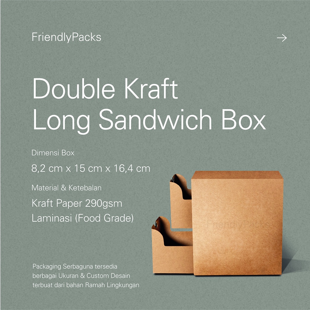 

Double Long Sandwich Box - Packaging Kraft Paper - 8.2 x 15 x 16.4 cm