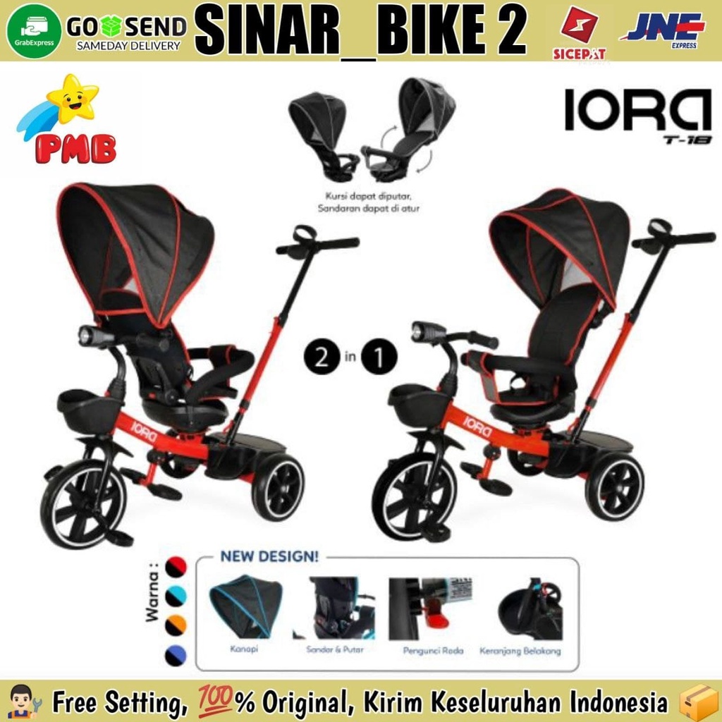 Sepeda Anak Roda Tiga Tricycle Pmb Iora T-18 Model Stroller Bisa Rebahan