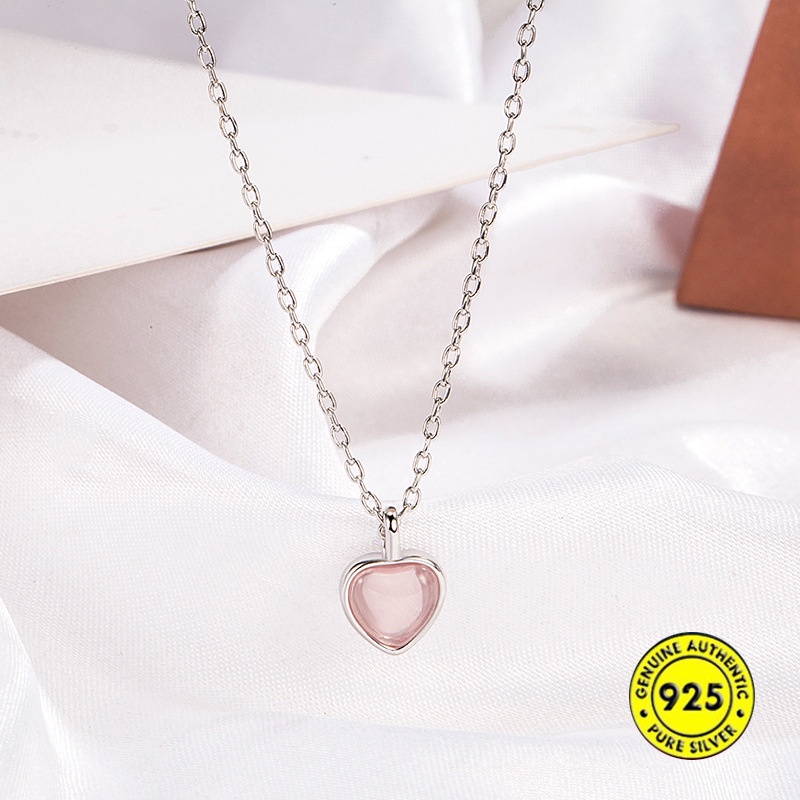 Kalung Bentuk Hati Warna Pink Bahan S925 Silver