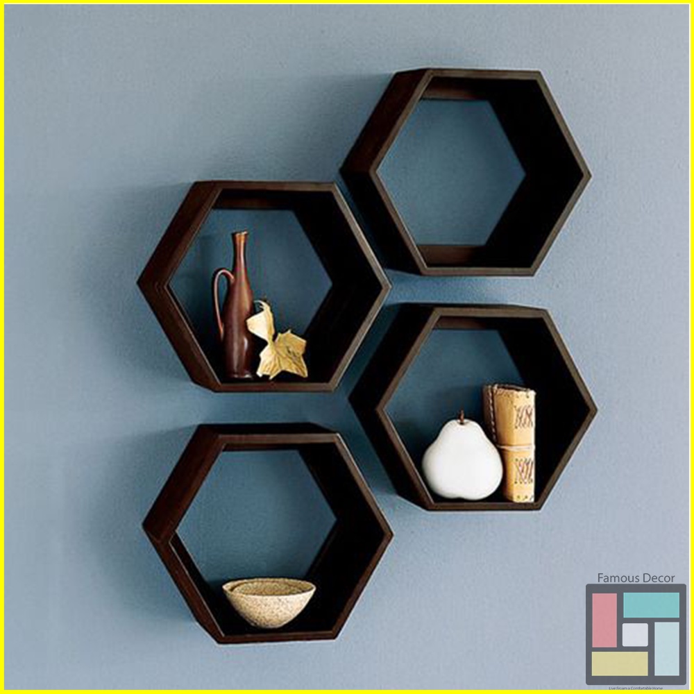 Rak Hexagonal Segi Enam 3Pcs Minimalis Rak Dinding Kayu Tempel Dinding Rak Bunga Rak Gantung