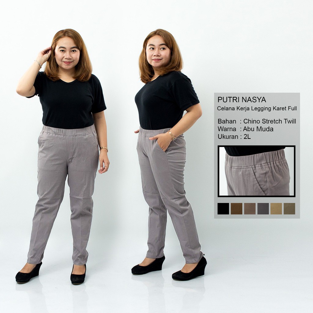 Putri Nasya - Celana Big Size Panjang Wanita Ukuran 8L,6L,5L,4L,2L,XL, All Size Warna Cream Capucino Moca Hitam Abu Tua Muda Navy Army