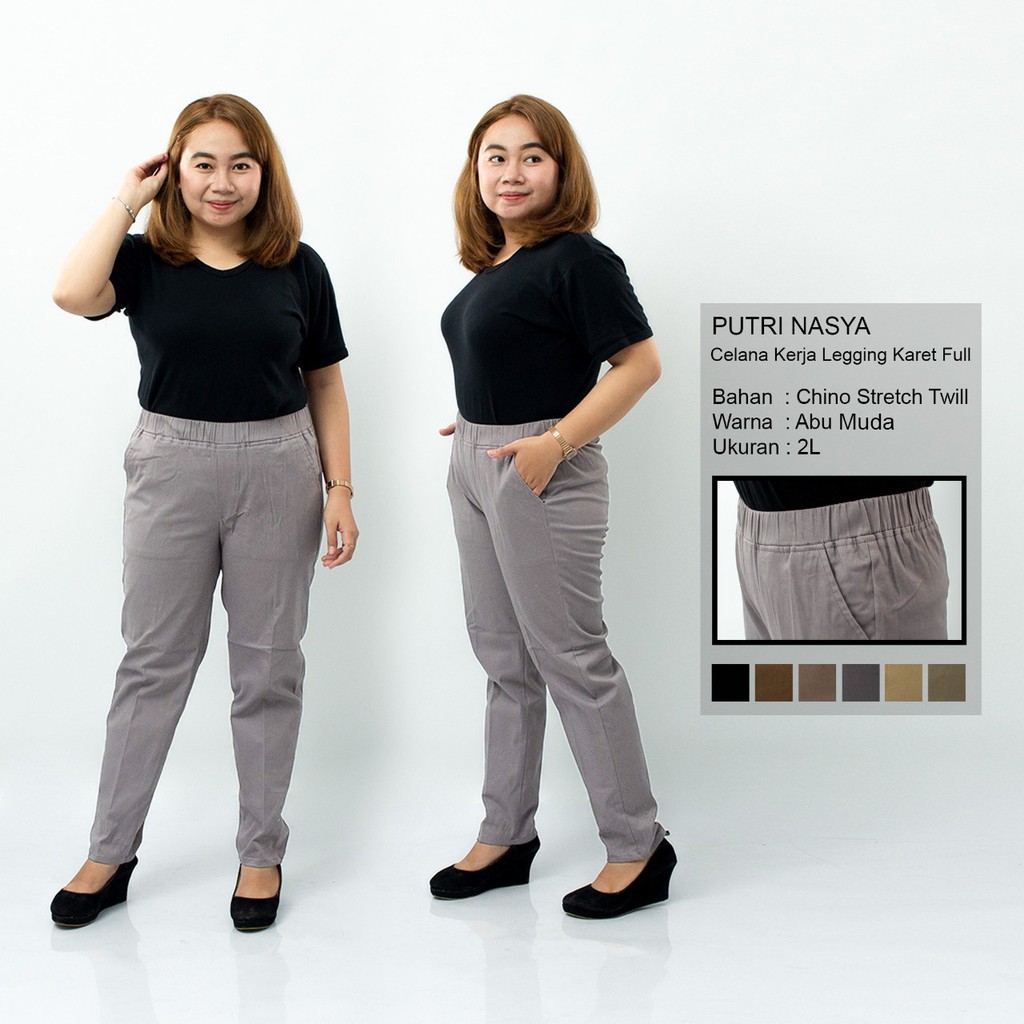 8L,6L,5L,4L,2L,XL, all size, Celana Kerja Kantor Legging Karet Full / Celana Wanita Jumbo / Big size / Celana Karet Kekinian Model Terbaru / Celana Kantor Bahan Formal Seragam Super Big