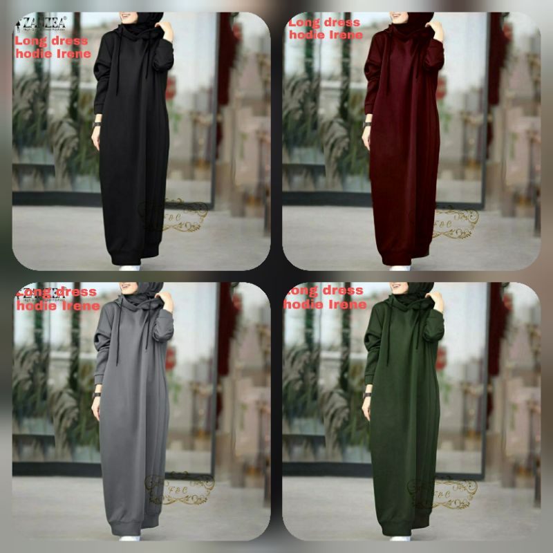 3 UKURAN M L XL LONG DRESS IRENE HOODIE FASHION PAKAIAN WANITA BAHAN BABYTERRY FEHM