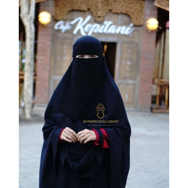 CADAR BANDANA SIFON SILKY JETBLACK || NIQAB TALI NIQOB LONG YAMAN BANDANA FLAP PONI VEIL KRIWIL BUTT
